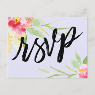 Handschrift Boho Waterverf Bloemen Lavendel RSVP Briefkaart
