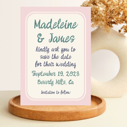 Handschrift Bold Retro Typografie Roze Groen Save The Date
