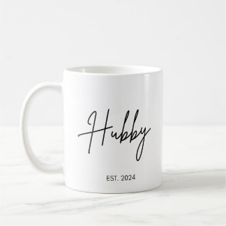 Handschrift Eenvoudig Hubby Wifey Trouwdatum Koppe Koffiemok