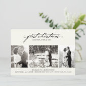  handschrift Eerste kerstfoto bruiloft Feestdagenkaart (Staand voorkant)