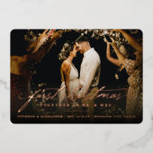  handschrift Eerste kerstfoto bruiloft Folie Feestdagenkaart (Voorkant)