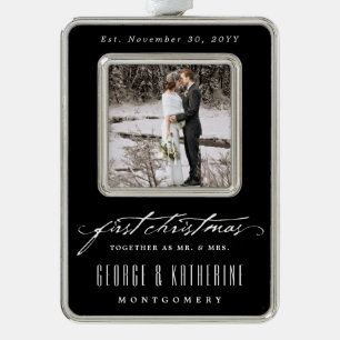  handschrift Eerste kerstfoto bruiloft Verzilverd Kader Ornament