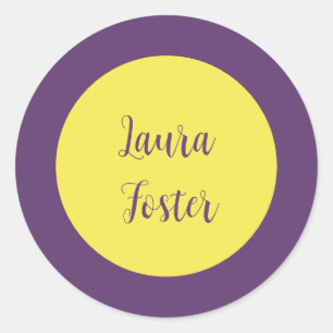 Handschrift Elegante naam Indigo & gele kleur Ronde Sticker