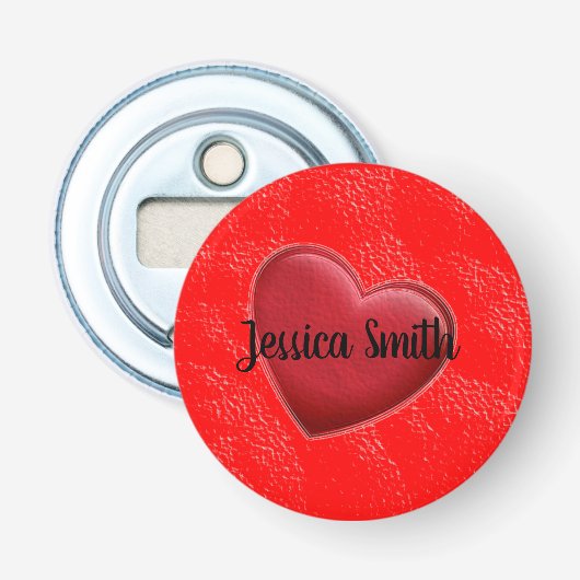Handschrift Elegante naam Rode Hart Liefde Romance Button Flesopener (Voorkant)