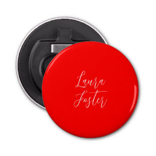 Handschrift Elegante naam Rode kleur Plain Button Flesopener