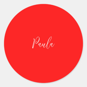 Handschrift Elegante naam Rode kleur Plain Ronde Sticker