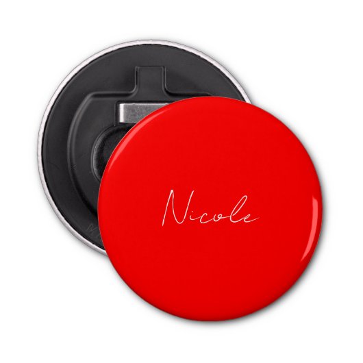 Handschrift Elegante naam Rood Wit Kleur Plain Button Flesopener (Voorkant)