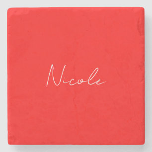 Handschrift Elegante naam Rood Wit Kleur Plain Stenen Onderzetter
