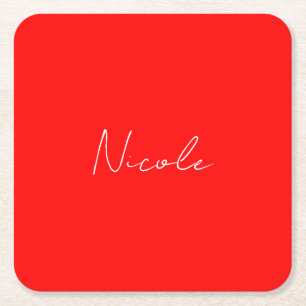 Handschrift Elegante naam Rood Wit Kleur Plain Vierkante Kartonnen Onderzetter