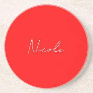 Handschrift Elegante naam Rood Wit Kleur Plain Zandsteen Onderzetter