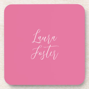 Handschrift Elegante naam roze kleur Bier Onderzetter