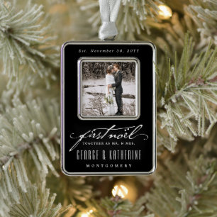 handschrift First Noel Photo Wedding Verzilverd Kader Ornament