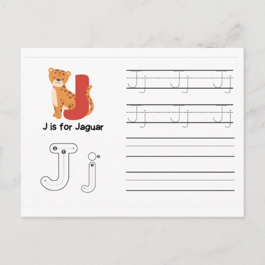 Handschrift FlashCards voor de kleuterschool | J, Briefkaart (Voorkant)