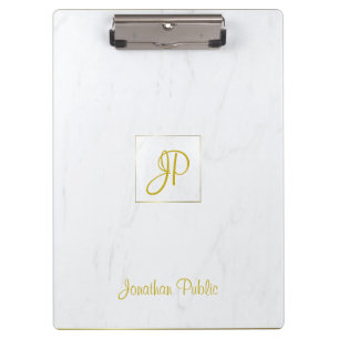 Handschrift Goud Monogram Modern Elegant Marmer Klembord