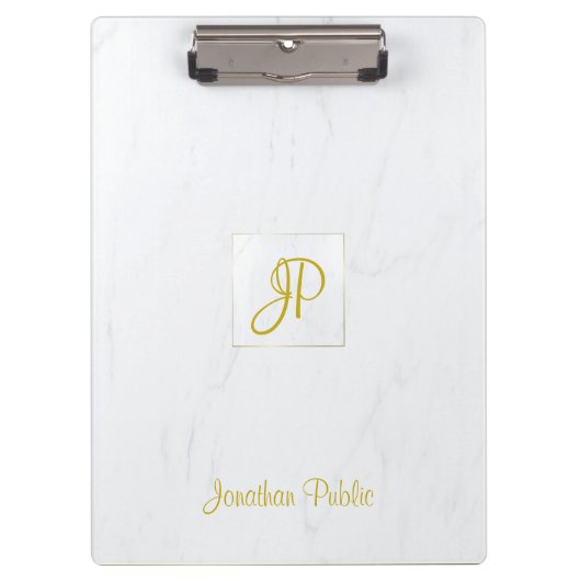 Handschrift Goud Monogram Modern Elegant Marmer Klembord (Voorkant)