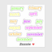 Handschrift Maanden van het jaar Script Neon Sticker (Vel)