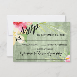 Handschrift met geverfde Floral Green Wood Song-aa RSVP Kaartje
