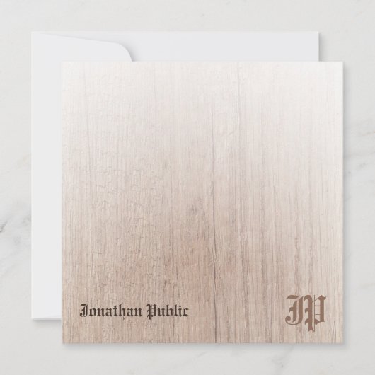 Handschrift Monogram Gepersonaliseerde Houtlook Notitiekaartje (Voorkant)