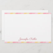 Handschrift Naam Tekst Roze Geel Witte Sjabloon Briefpapier (Voorkant / Achterkant)