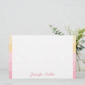 Handschrift Naam Tekst Roze Gele Kleurenharmonie Briefpapier (Staand voorkant)
