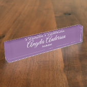 Handschrift Paarse Professional Plain Elegant Naambordje (Zijkant)