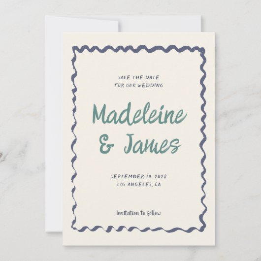 Handschrift pastel golvend Lijst retro bruiloft Save The Date (Voorkant)