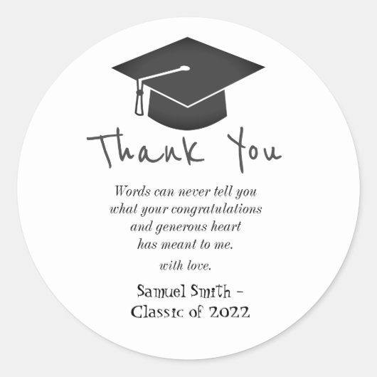 Handschrift Pet & Tassel Afstuderen Dank u Ronde Sticker (Voorkant)