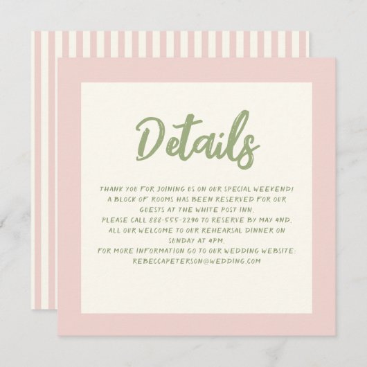 Handschrift Pinky Pastel Retro bruiloft details Kaart (Voorkant / Achterkant)