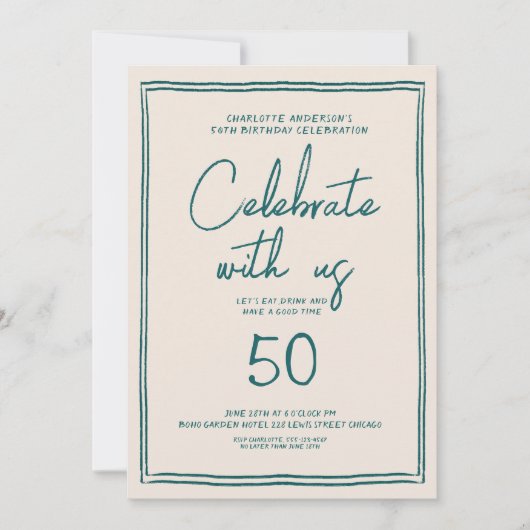 Handschrift Retro 50ste verjaardagsfeestje Kaart (Voorkant)