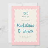 Handschrift Retro Bold Roze Turquoise Bruiloft Save The Date (Voorkant)