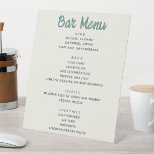 Handschrift Retro Groen Blauw Bruiloft Bar Menu Reclamebord Met Voetstuk