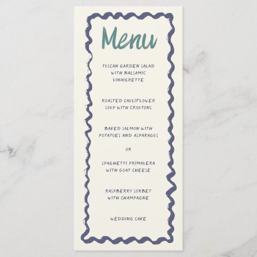 Handschrift Retro Wavy Lijst Groen Blauw Bruiloft Menu (Voorkant)