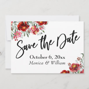 Handschrift Save the Date Bourgondische rode bloem
