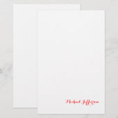 Handschrift Schrift Elegant Eenvoudig Rood Wit Briefpapier (Voorkant / Achterkant)