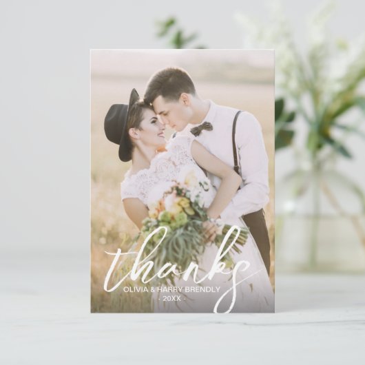 Handschrift script 2 Fotobruiloft Hartelijk dank Bedankkaart (Staand voorkant)