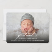 handschrift script baby's eerste nieuwe foto feestdagenkaart (Voorkant)