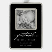 handschrift script baby's eerste nieuwe foto verzilverd kader ornament (Voorkant)