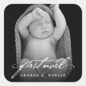  handschrift script baby's eerste nieuwe foto vierkante sticker (Voorkant)