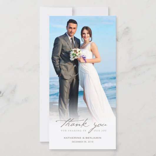 handschrift script Classic Photo Wedding Bedankkaart (Voorkant)