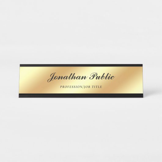 Handschrift Script elegant Gold Moderne Sjabloon Bureau Naambordje (Voorkant)