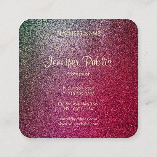 Handschrift Script Modern Elite Glitter Sjabloon Vierkante Visitekaartje (Achterkant)