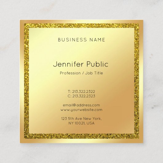 Handschrift Script Modern Goud Glitter Elegant Vierkante Visitekaartje (Achterkant)