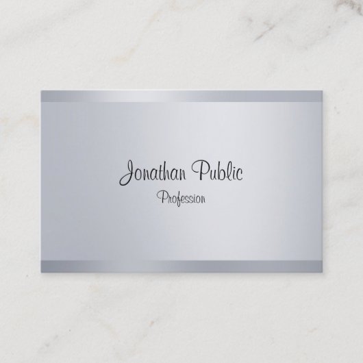 Handschrift Script Sjabloon Modern Faux Silver Visitekaartje (Voorkant)