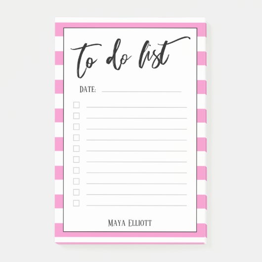 Handschrift to do list roze strepen, gevoerd post-it® notes (Voorkant)
