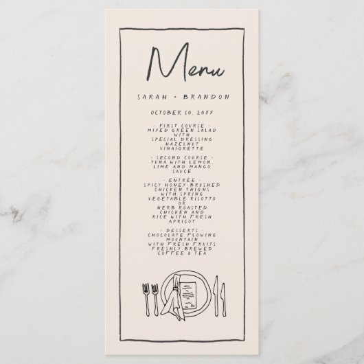 Handschrift Typografie Retro Bruiloft Menu (Voorkant)