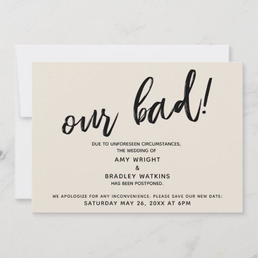 Handschrift Uitgestelde bruiloft Humor Cream Kaart (Voorkant)