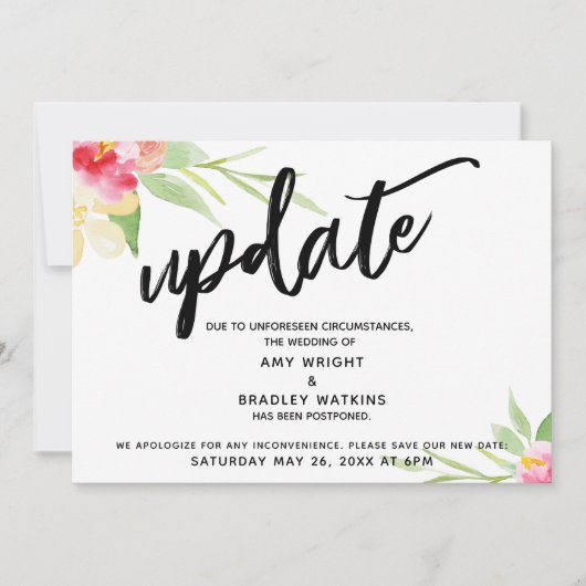 Handschrift "Update" bloemen uitgesteld bruiloft Kaart (Voorkant)