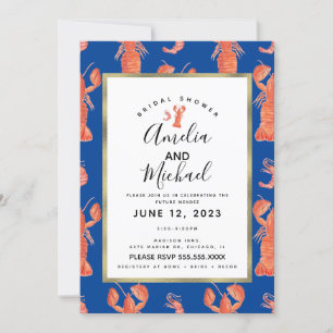 Handse Waterverf Lobster Shrimp Crawfish Bridal Kaart