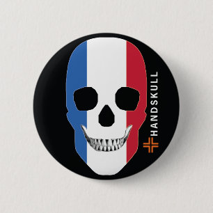 HANDSKULL France, Happy skull, Franse vlag Ronde Button 5,7 Cm