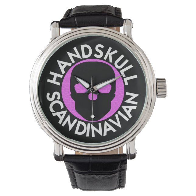 HANDSKULL LIV Hot Roze horloge mannen lederen P3 (Voorkant)